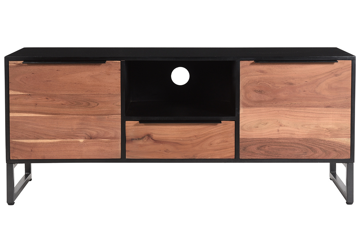 TV-Schrank mit Ablagemglichkeiten aus Akazie und Metall B 130 cm BARNEY