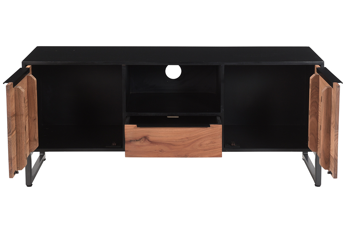 TV-Schrank mit Ablagemglichkeiten aus Akazie und Metall B 130 cm BARNEY