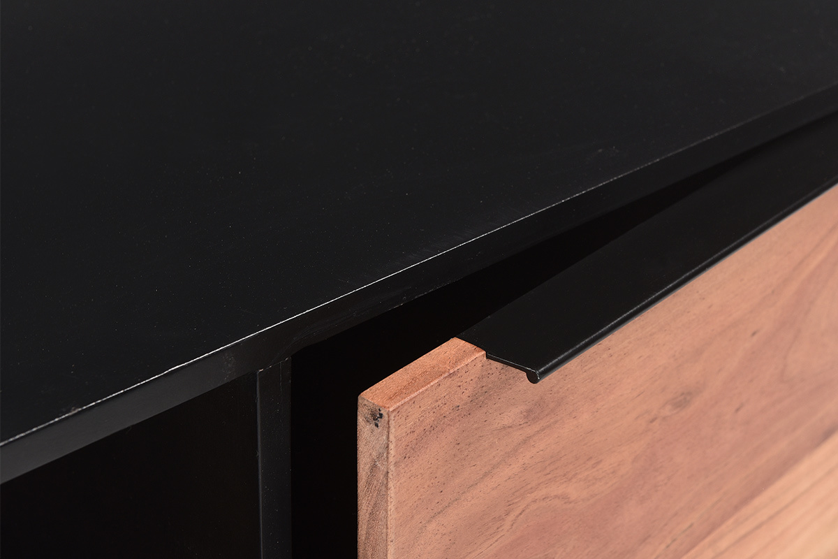 TV-Schrank mit Ablagemglichkeiten aus Akazie und Metall B 130 cm BARNEY