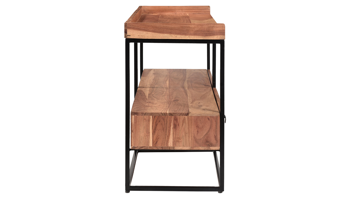 TV-Schrank mit Schubladen aus Akazienholz und schwarzem Metall B115 cm HERMANN