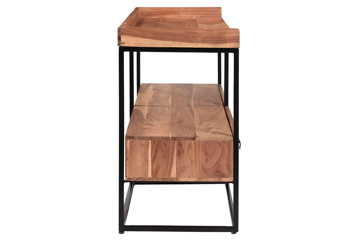 TV-Schrank mit Schubladen aus Akazienholz und schwarzem Metall B115 cm HERMANN
