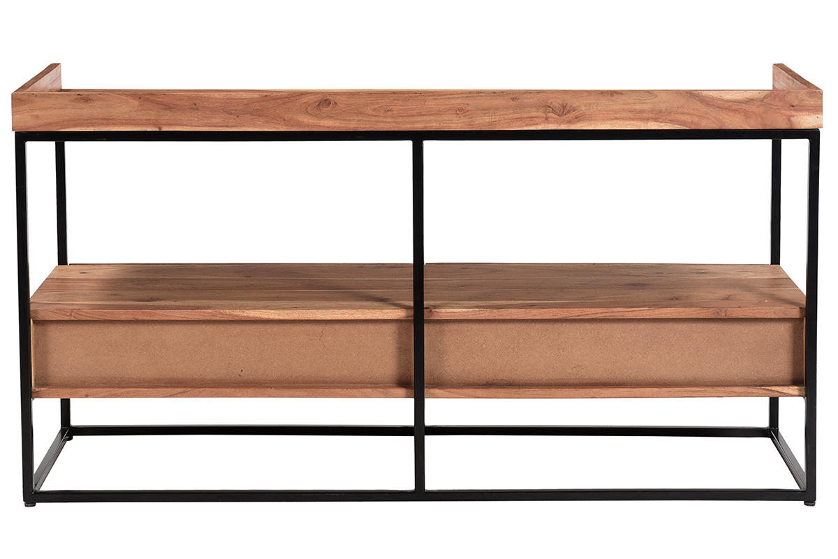 TV-Schrank mit Schubladen aus Akazienholz und schwarzem Metall B115 cm HERMANN
