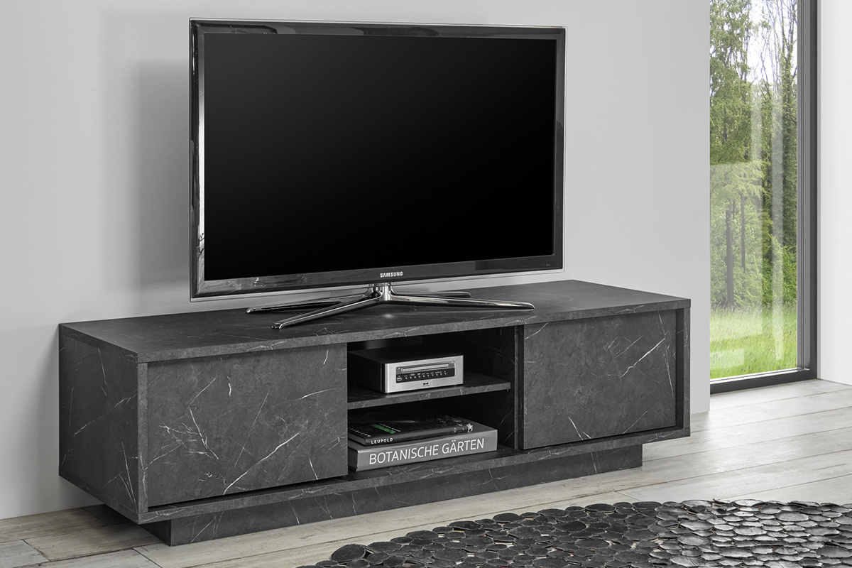 TV-Schrank mit schwarzem Marmor-Effekt 138cm CARRA