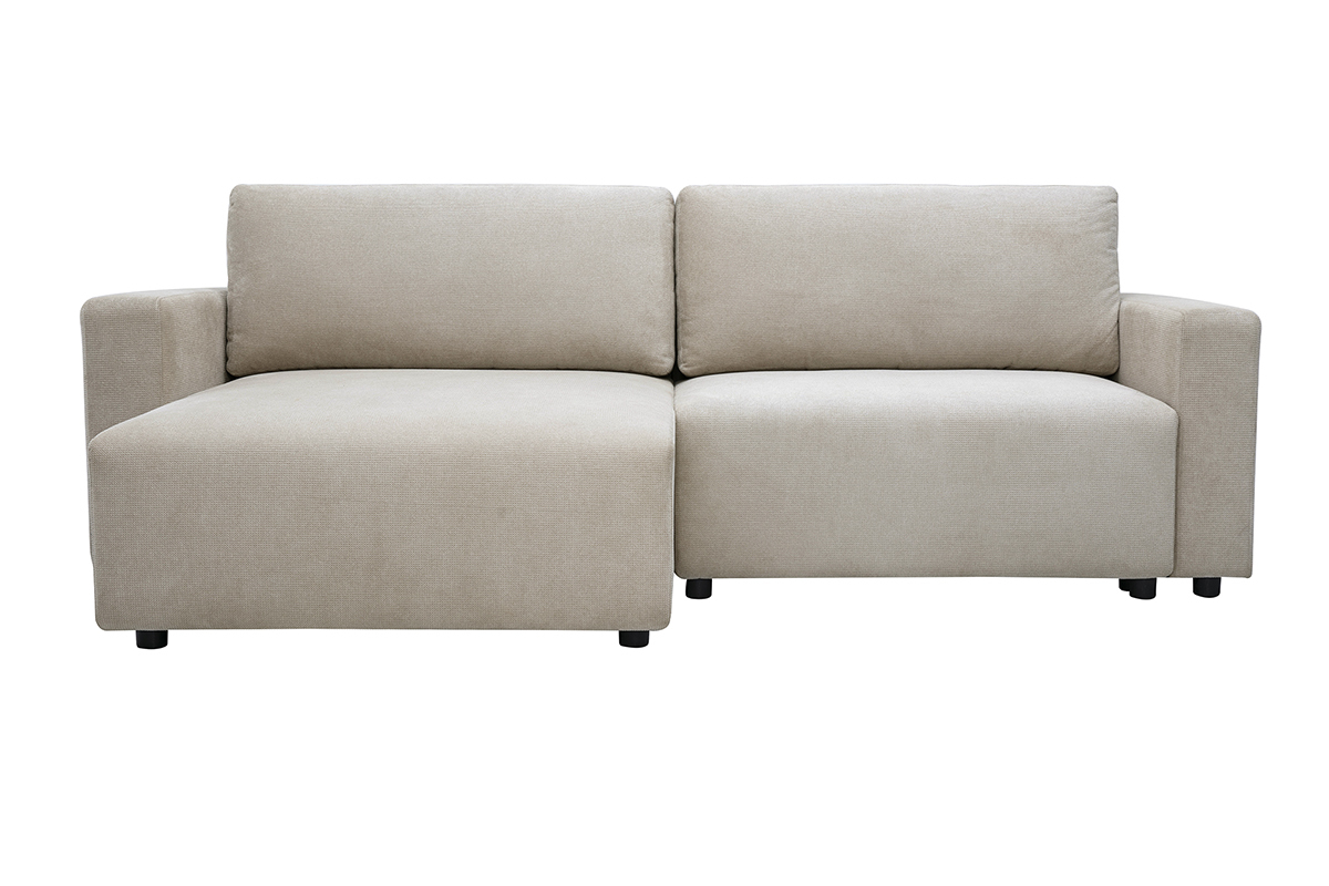 Umkehrbares beiges Eck-Schlafsofa aus Chenille-Stoff, Vorderansicht