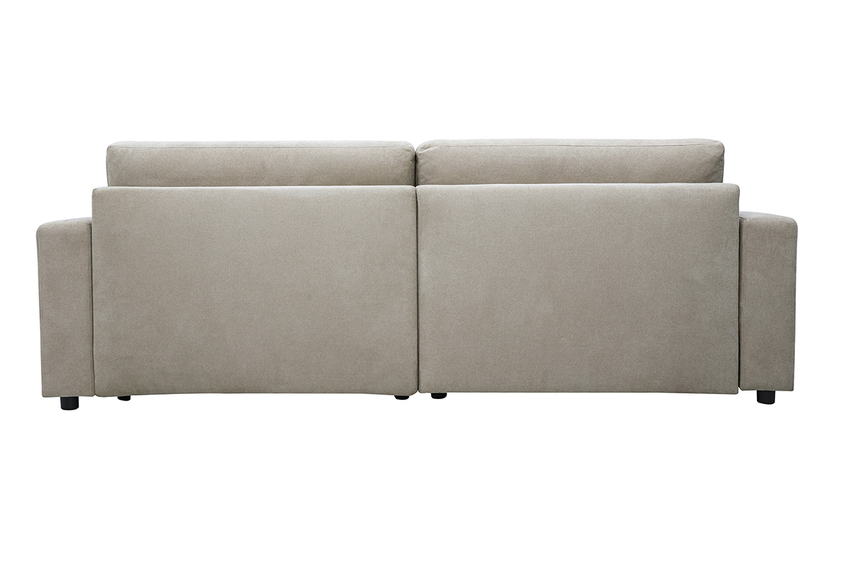 R�ckansicht des umbaubaren, reversiblen Ecksofas NESTO aus beigefarbenem Chenille-Stoff.