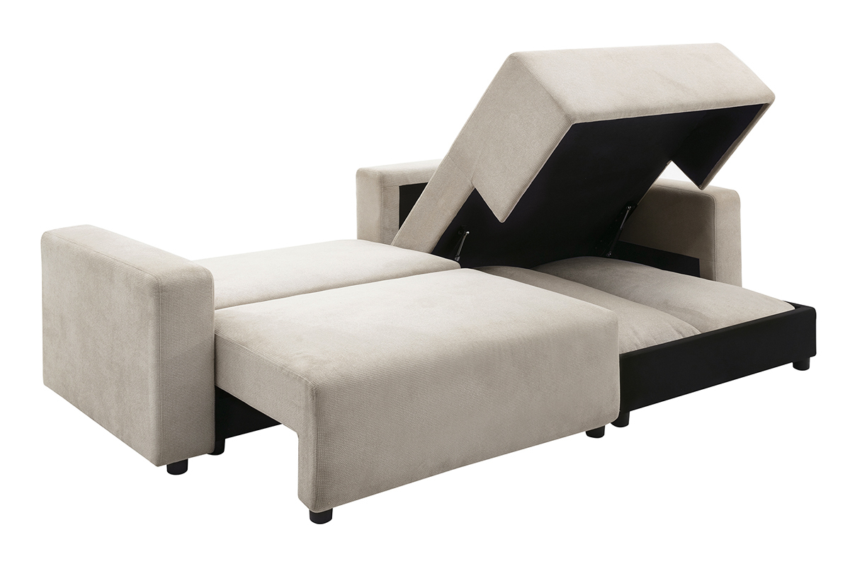 Umwandelbares, reversibles Ecksofa mit Stauraum, 3-4-Sitzer aus beigem Chenille-Stoff NESTO