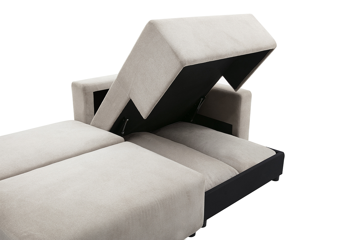 Umwandelbares, reversibles Ecksofa mit Stauraum, 3-4-Sitzer aus beigem Chenille-Stoff NESTO