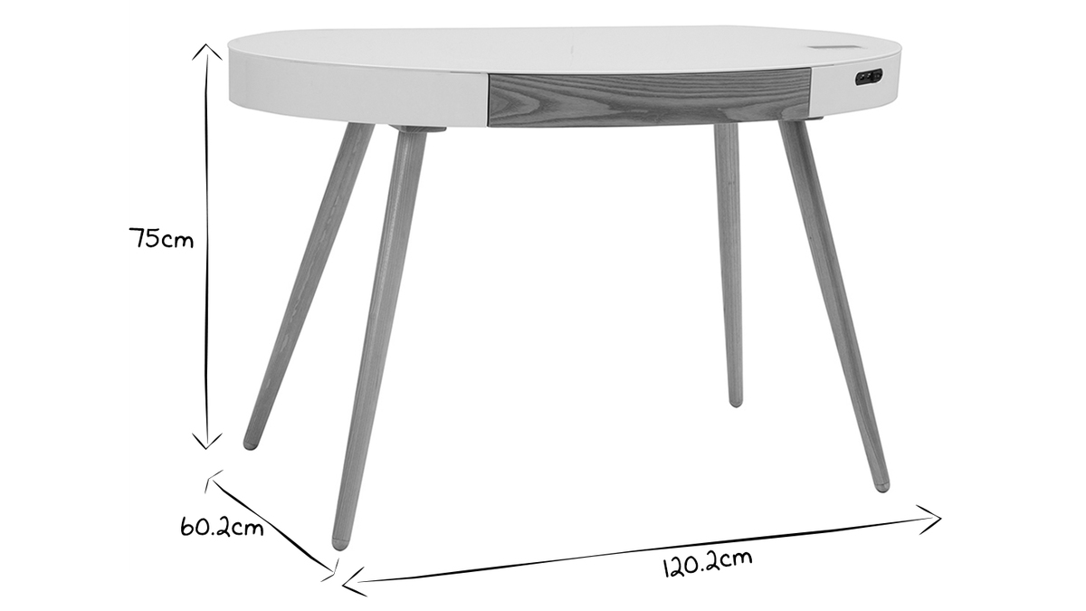 Vernetzter Multimedia-Schreibtisch - Glas Wei und helles Holz HANDY