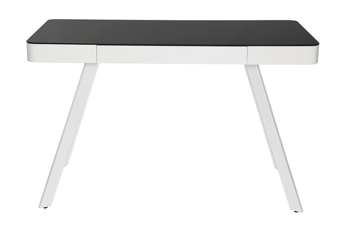 Vernetzter Multimedia-Schreibtisch - schwarzes Glas und weies Metall CLEVER