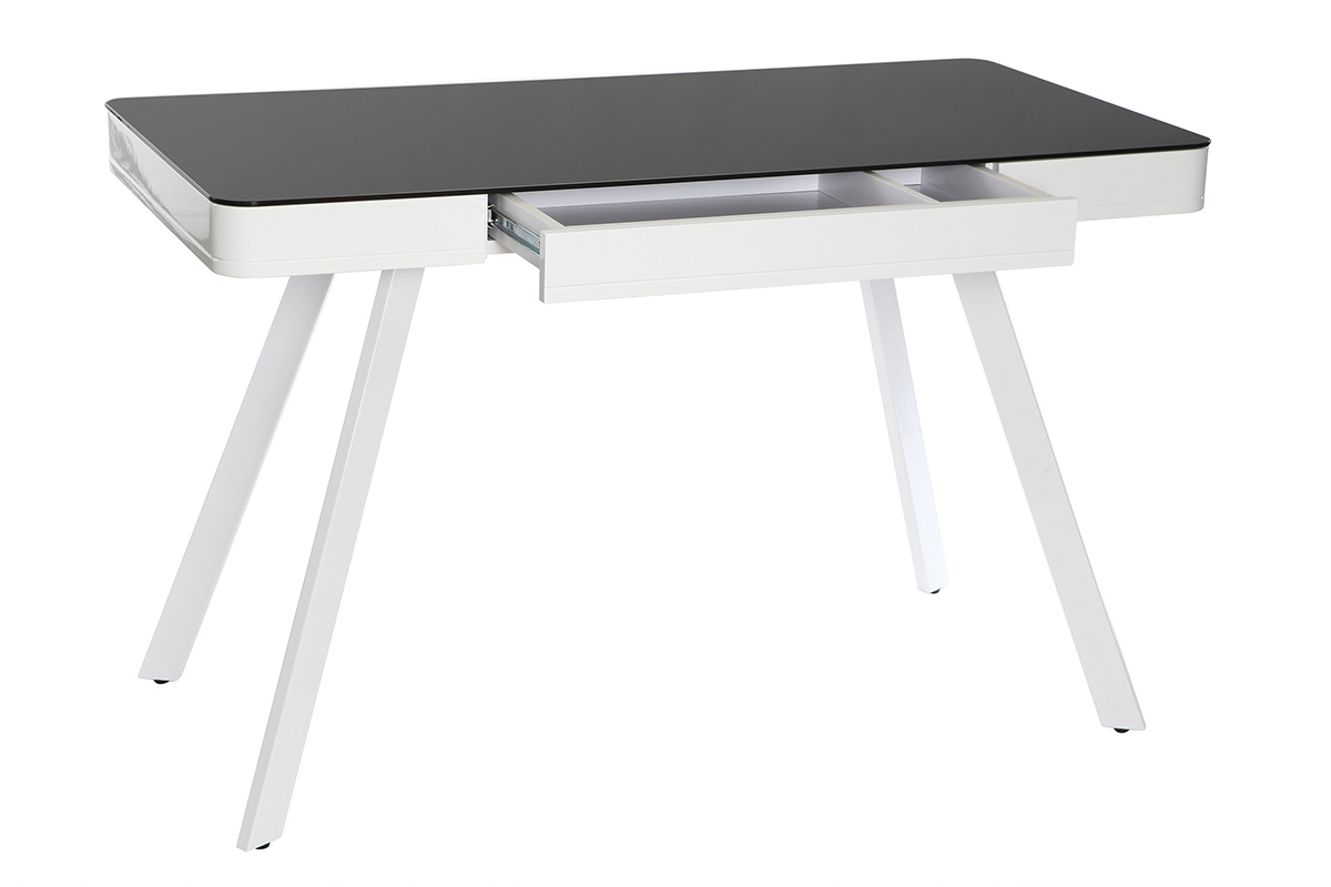Vernetzter Multimedia-Schreibtisch - schwarzes Glas und weies Metall CLEVER