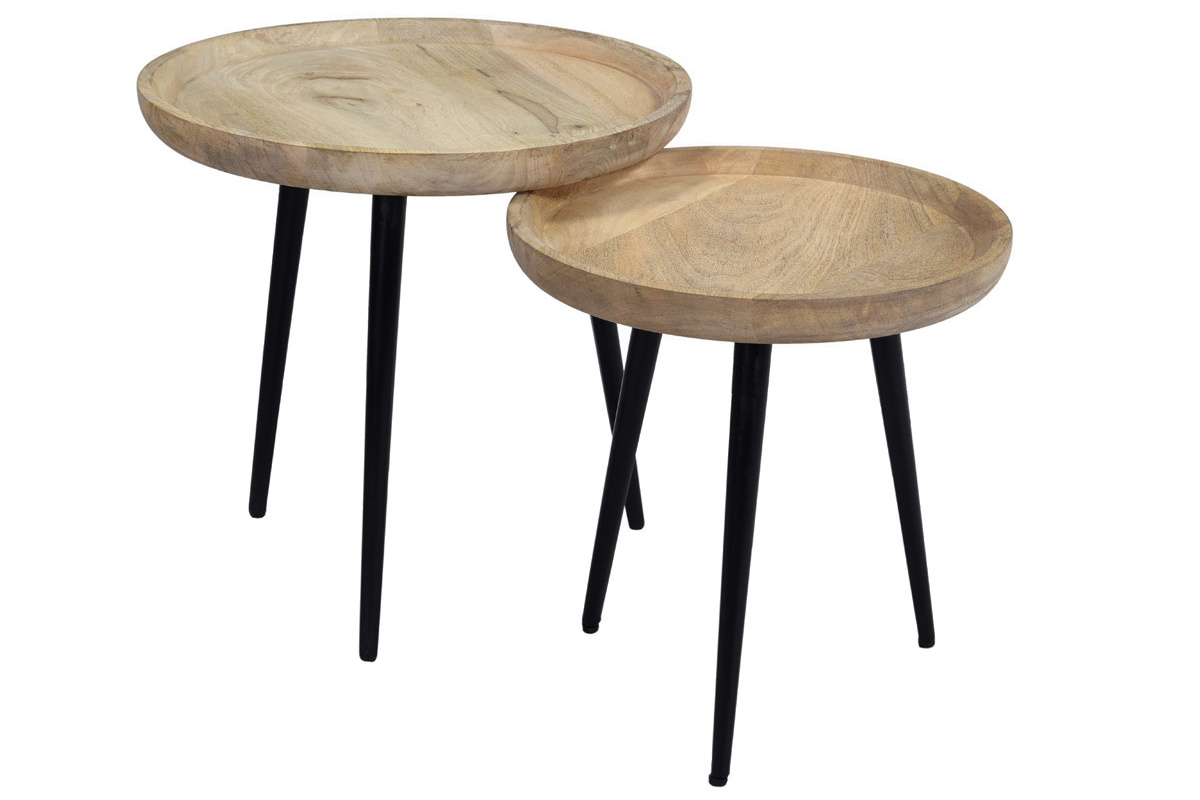 Verschachtelungs-Couchtische aus massivem Mangoholz und Metall PYTA