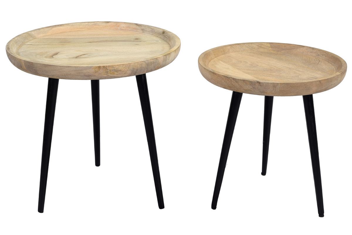 Verschachtelungs-Couchtische aus massivem Mangoholz und Metall PYTA