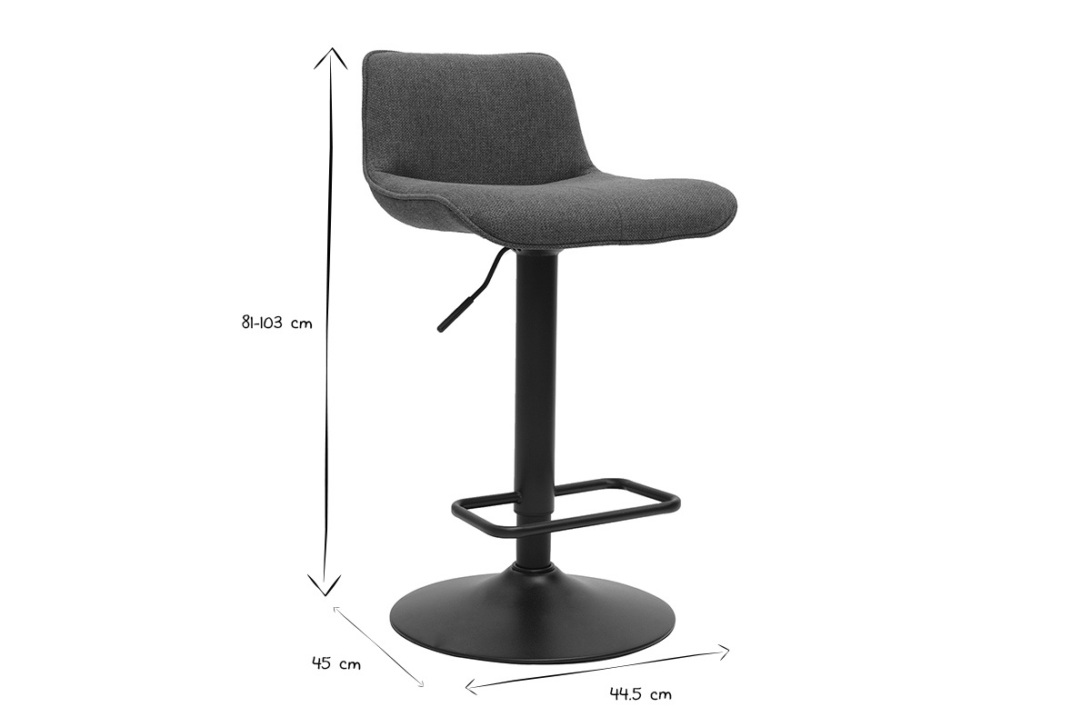Verstellbare 360 drehbare Barhocker aus khakifarbenem Stoff und schwarzem Metall (2er-Set) BOOST