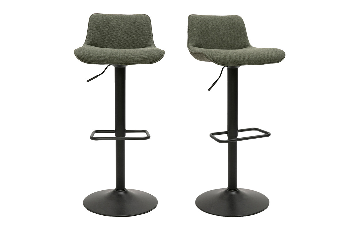 Verstellbare 360 drehbare Barhocker aus khakifarbenem Stoff und schwarzem Metall (2er-Set) BOOST