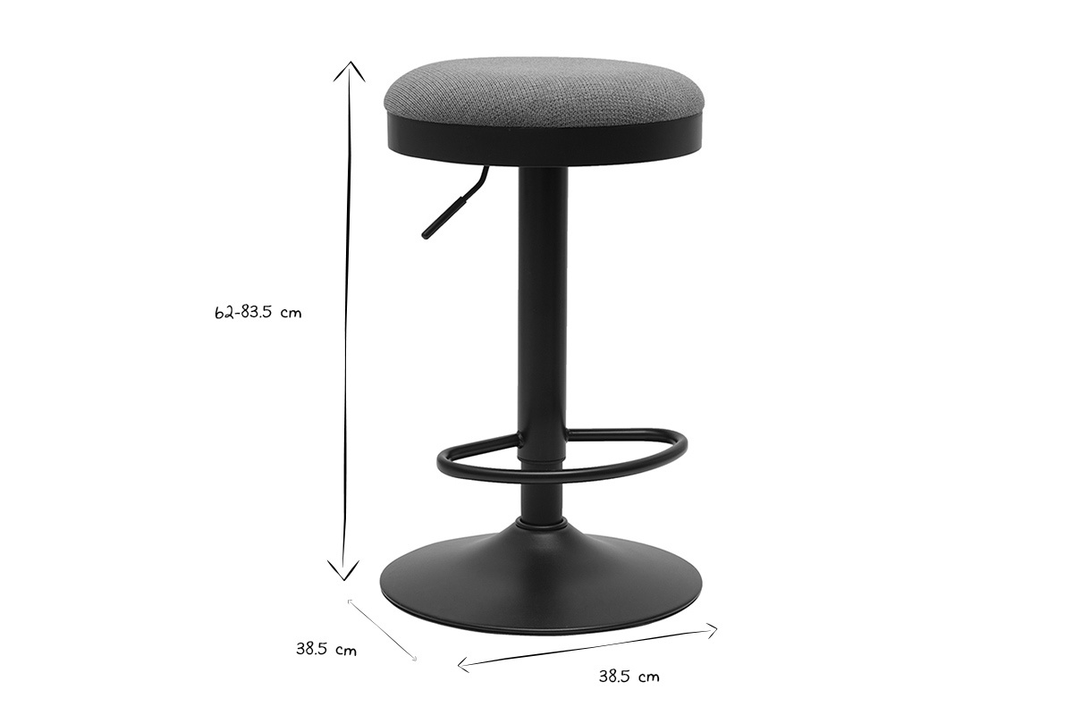 Abmessungen der Barhocker THOR in Schwarz und Wei�, h�henverstellbar von 62 bis 83,5 cm, Durchmesser 38,5 cm.