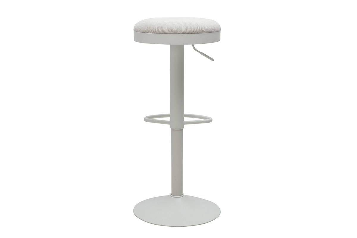 Verstellbarer THOR-Barhocker aus cremefarbenem Chenille-Stoff und Metall, R�ckansicht.