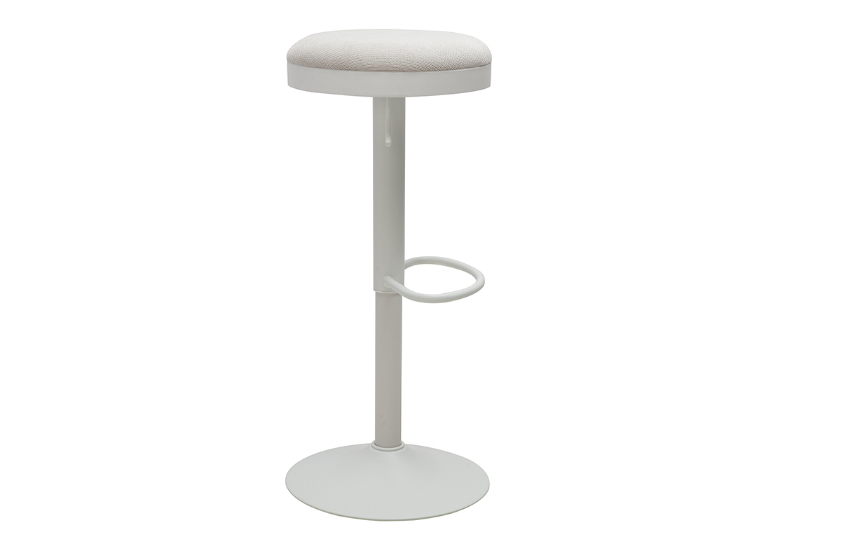Verstellbarer Barhocker aus ecrufarbenem Chenille-Stoff und wei�em Metall, Seitenansicht