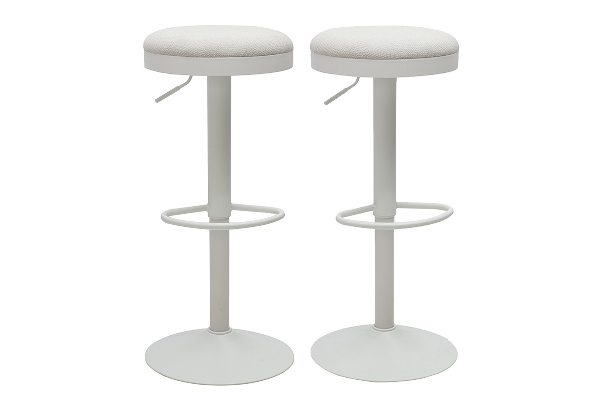 Verstellbare Barhocker aus ecrufarbenem Chenille-Stoff und Metall (2er-Set) THOR