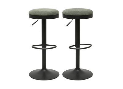 Verstellbare Barhocker aus gr&uuml;n-khaki Chenillegewebe und Metall (Set aus 2) THOR