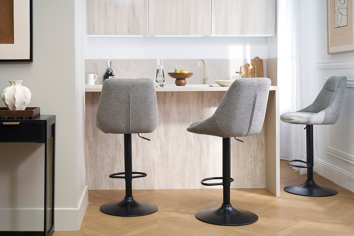 Verstellbare Barhocker mit 360� Drehfunktion aus texturiertem grauem Samtstoff und Metall (2er-Set) ALESS
