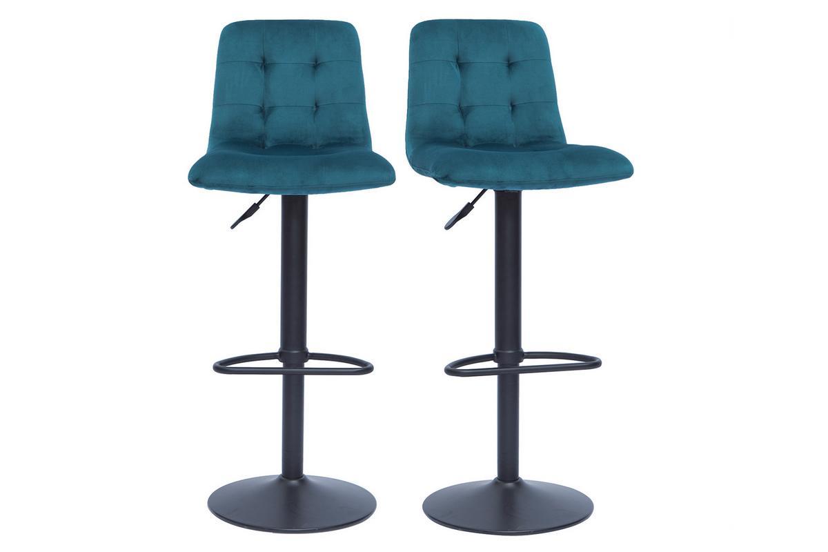 Verstellbare Design-Barhocker petrolblauer Samt (2er-Set) ESCAPE