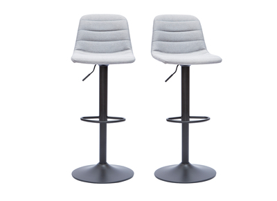 Verstellbare, drehbare Barhocker 360&deg; aus hellgrauem Stoff und Metall (2er-Set) SAURY