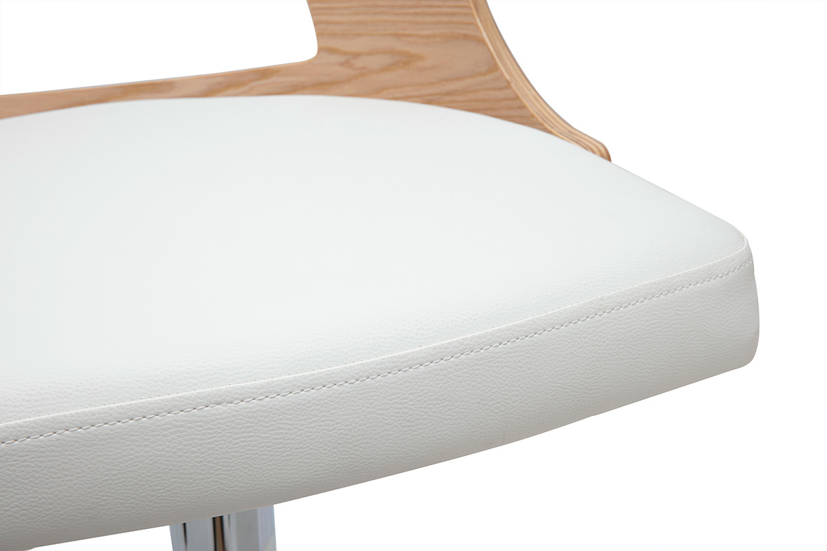 Verstellbarer Barhocker 360� drehbar Wei� und helles Holz GARBO