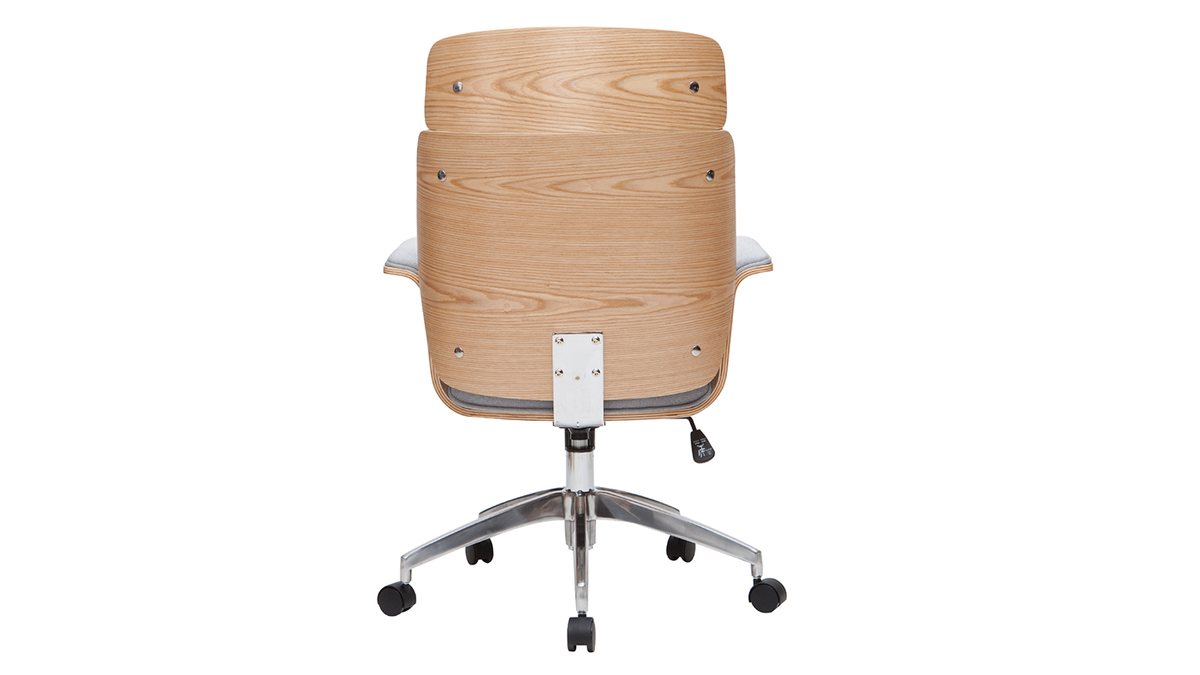 Verstellbarer Bürostuhl aus hellem Holz und hellgrauem Stoff ELON