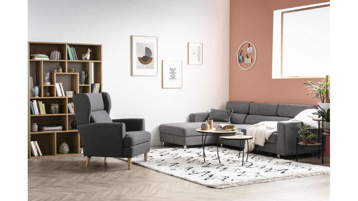 Verstellbares Design-Ecksofa (Ecke links) PORTLAND Grau