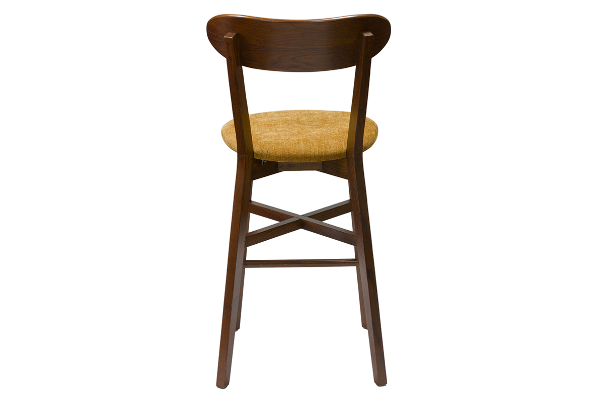 Vintage-Barhocker aus dunkler Eiche und senfgelbem Stoff H65 cm DOVE