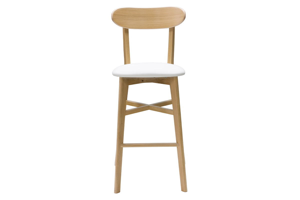 Vintage-Barhocker in Wei und mit hellem Holz H75 cm DOVE