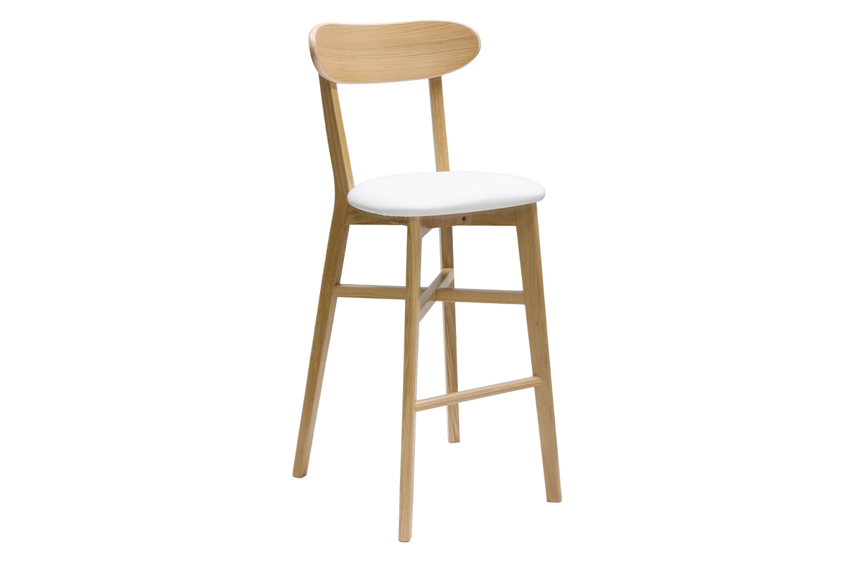 Vintage-Barhocker in Wei und mit hellem Holz H75 cm DOVE