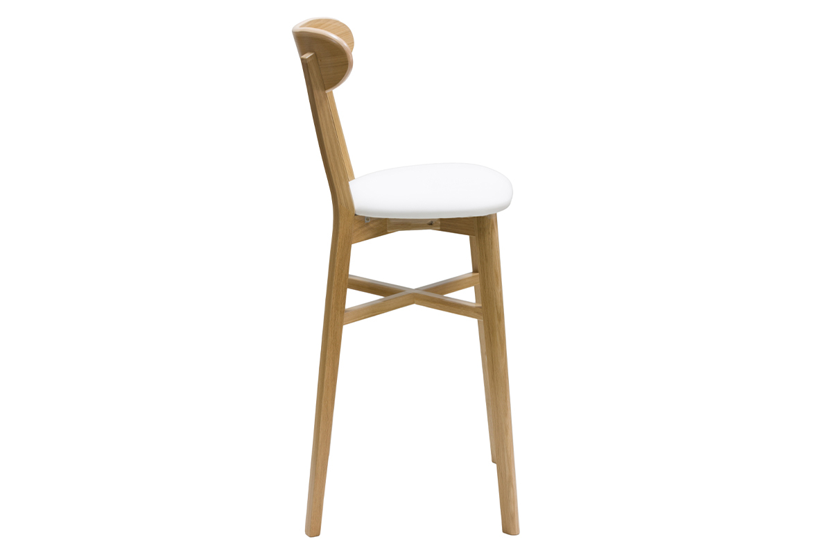 Vintage-Barhocker in Wei und mit hellem Holz H75 cm DOVE