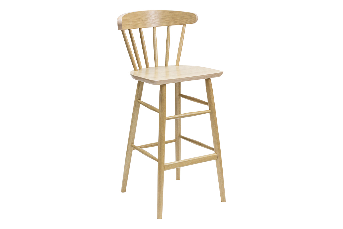 Vintage Barhocker mit Fusttze helles Holz H65 cm DARIA