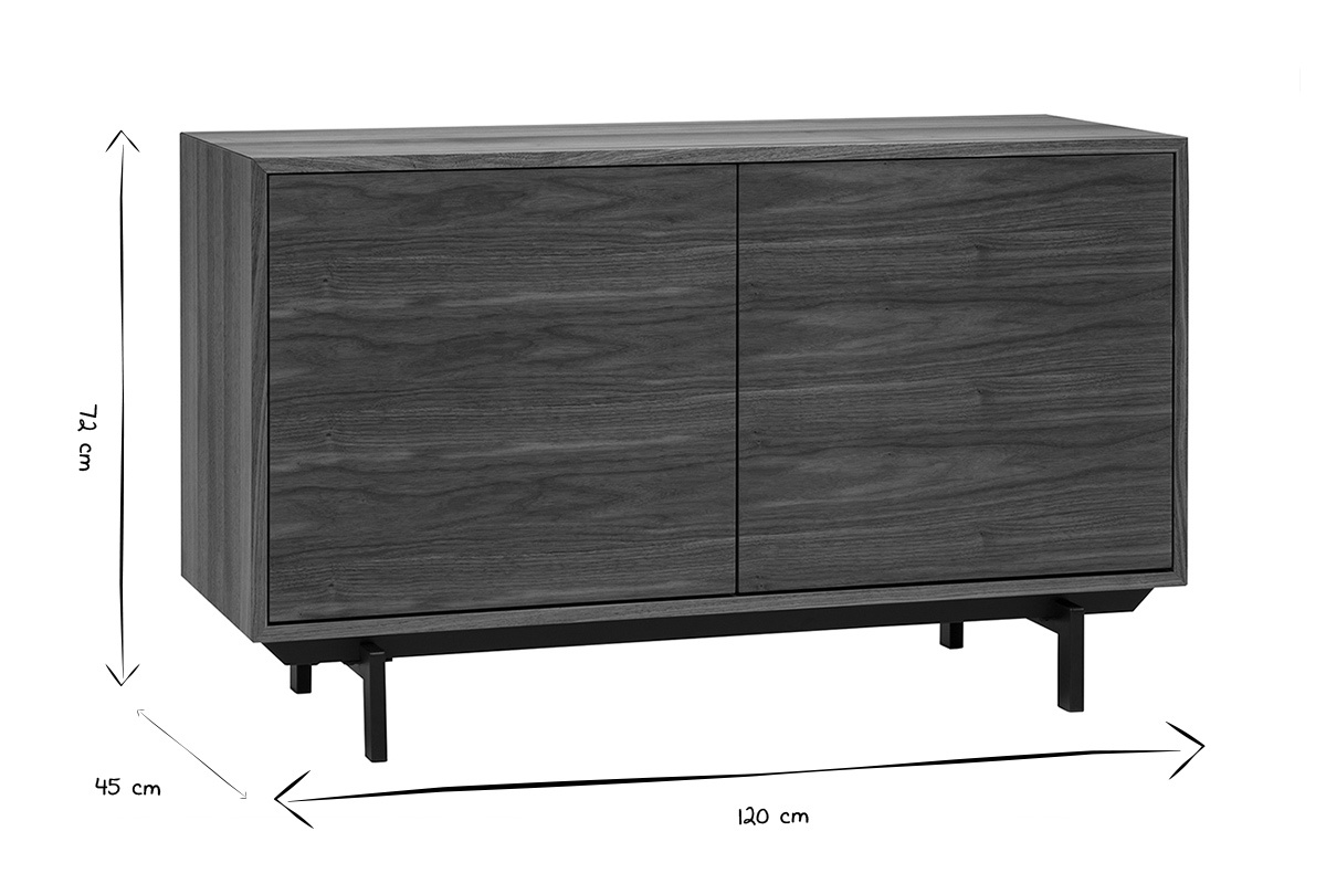 Vintage-Buffet MANNY in Schwarz und Wei�, Ma�e B120 cm, H72 cm, T45 cm, Frontansicht.