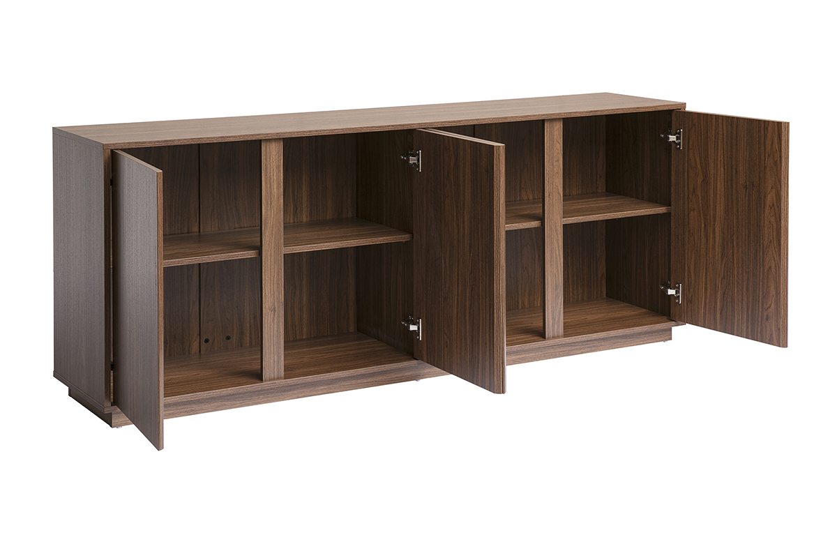 Vintage Walnussholz Buffet mit drei offenen T�ren, Ansicht von 3/4.