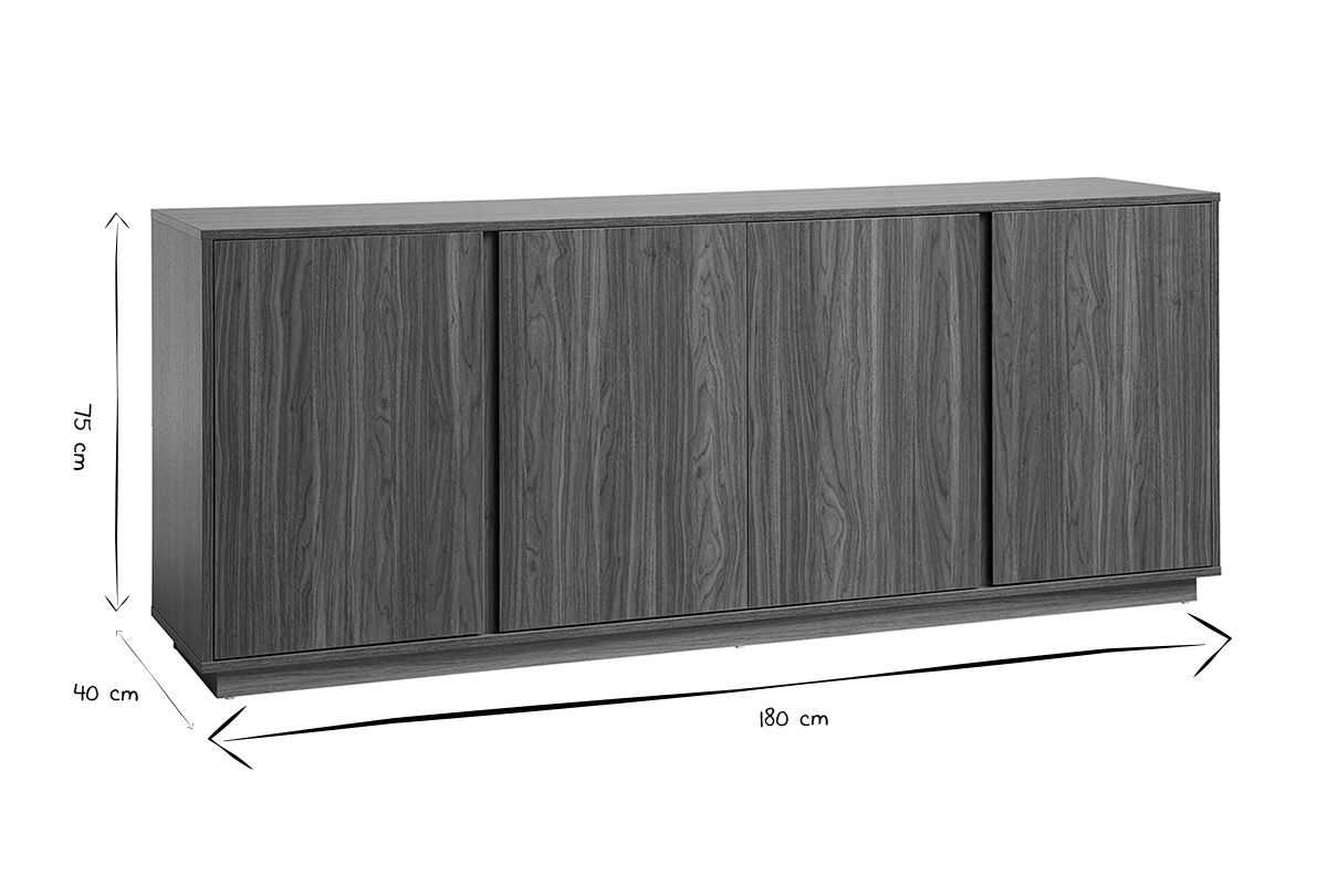 Vintage Buffet mit 3 T�ren, Ma�e 180x40x75 cm, Frontansicht, schwarz und wei�.