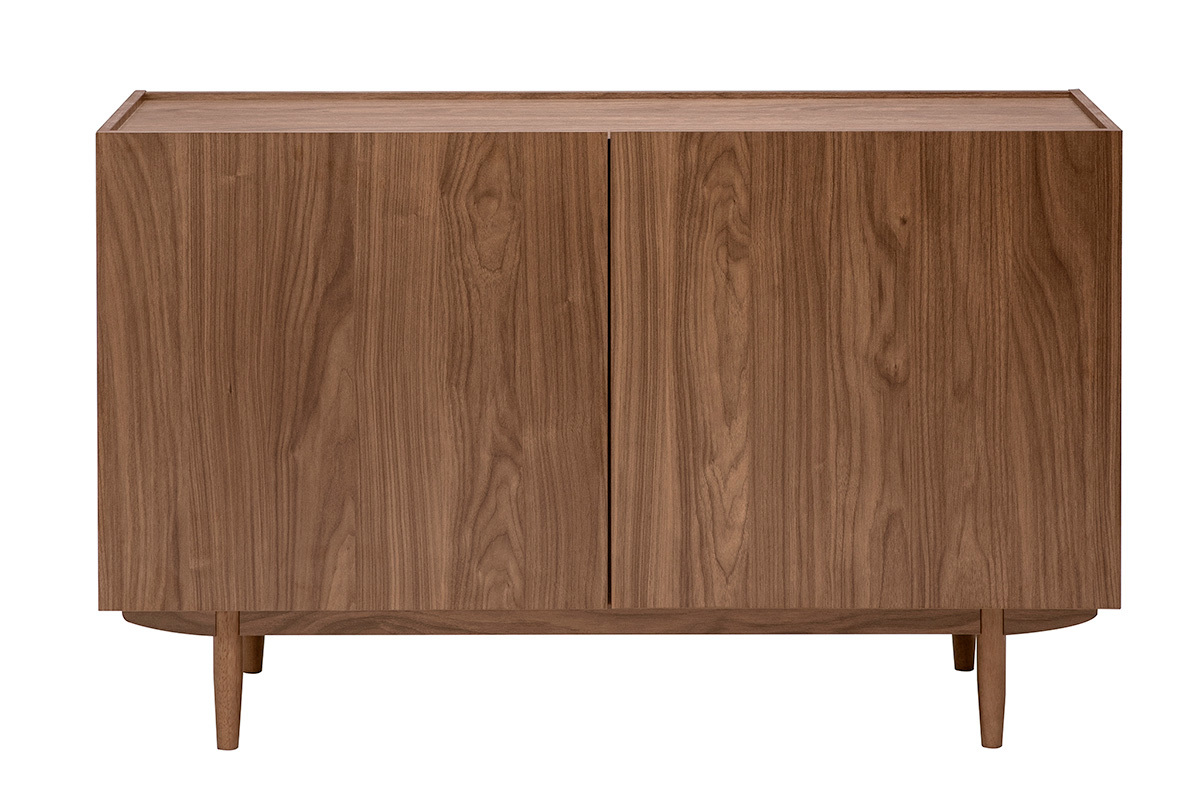 Vintage-Sideboard aus dunklem Walnussholz mit 2 T�ren und konischen F��en, Vorderansicht