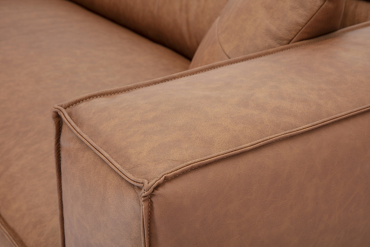 Vintage Ecksofa links 3-4 Sitzer aus braunem Leder und schwarzem Holz COBAIN
