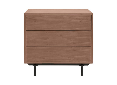 Vintage-Kommode mit drei Schubladen aus Walnuss und Metall MANNY