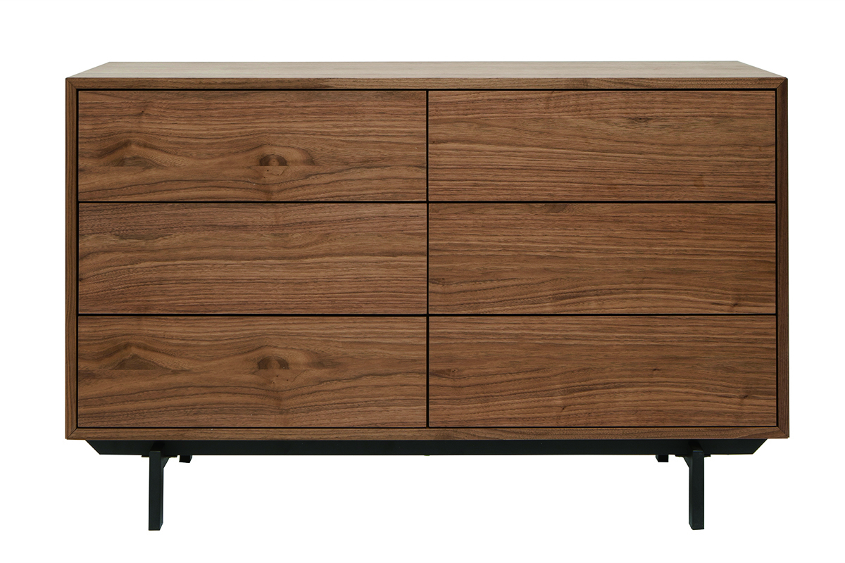 Vintage-Kommode mit sechs Schubladen aus Walnuss und Metall MANNY