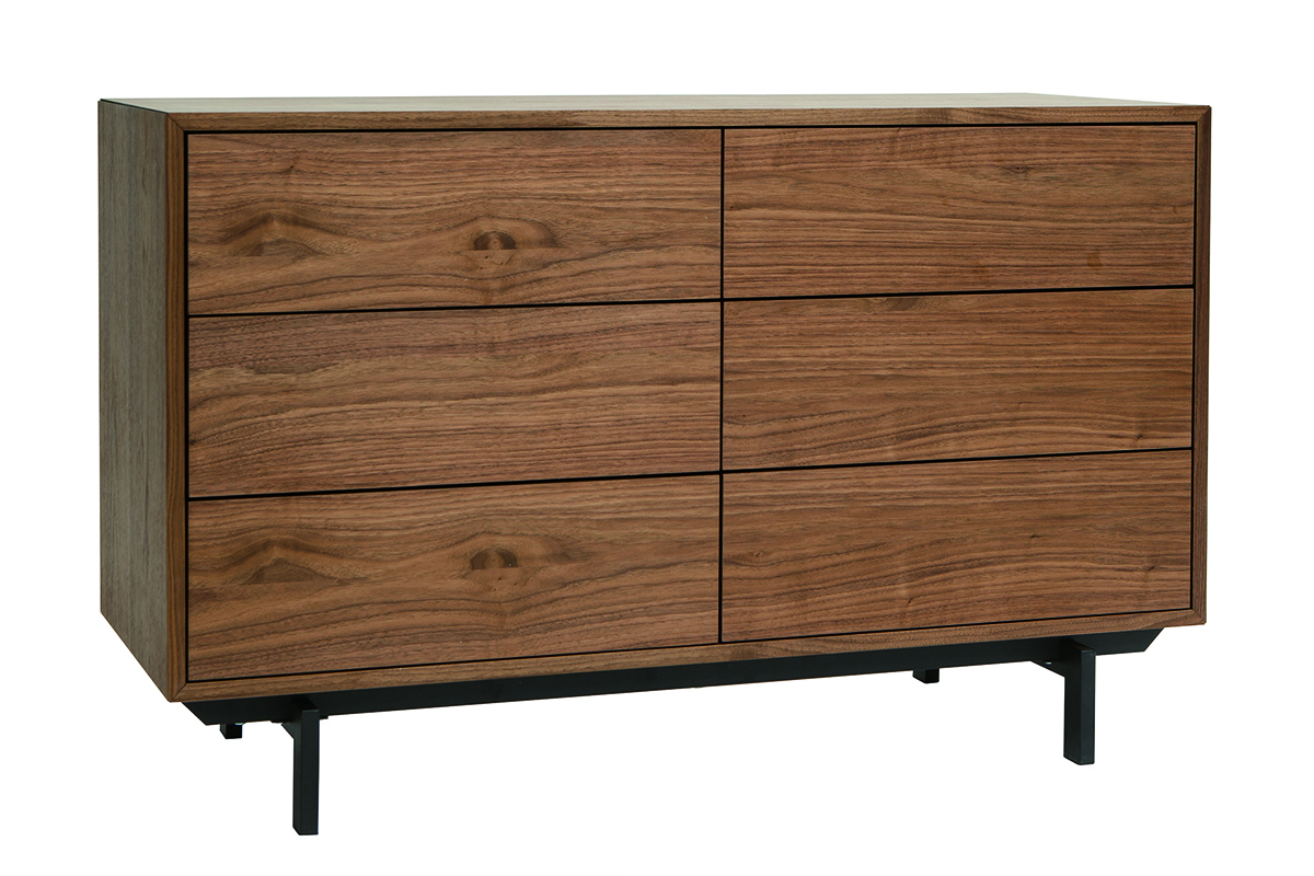 Vintage-Kommode mit sechs Schubladen aus Walnuss und Metall MANNY