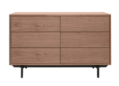 Vintage-Kommode mit sechs Schubladen aus Walnuss und Metall MANNY