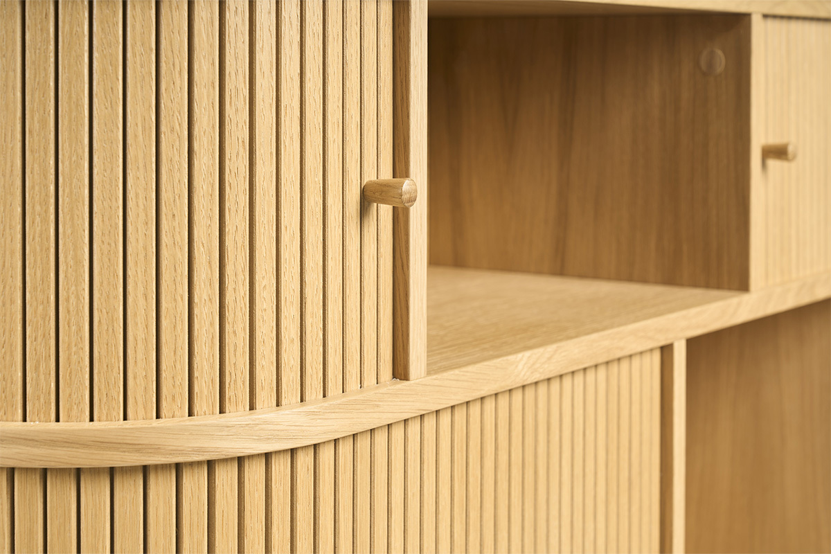 Vintage Konsole aus hellem Eichenholz mit Schiebet�ren L120 cm EPIC