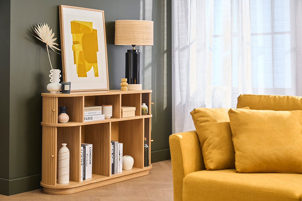 Vintage Konsole aus hellem Eichenholz mit Schiebet�ren L120 cm EPIC