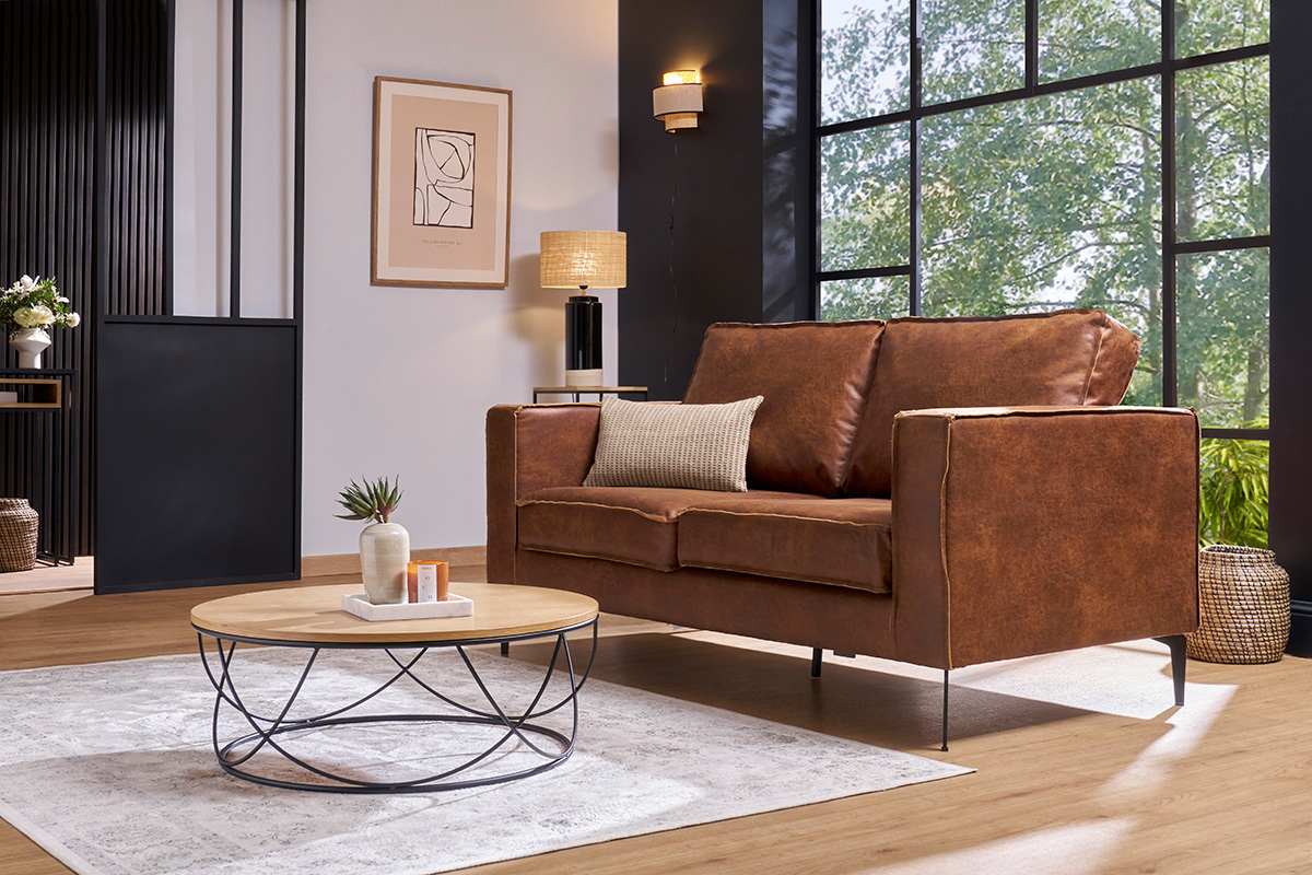 Vintage Ledersofa 2 Sitzer Cognacfarben SONNY Miliboo