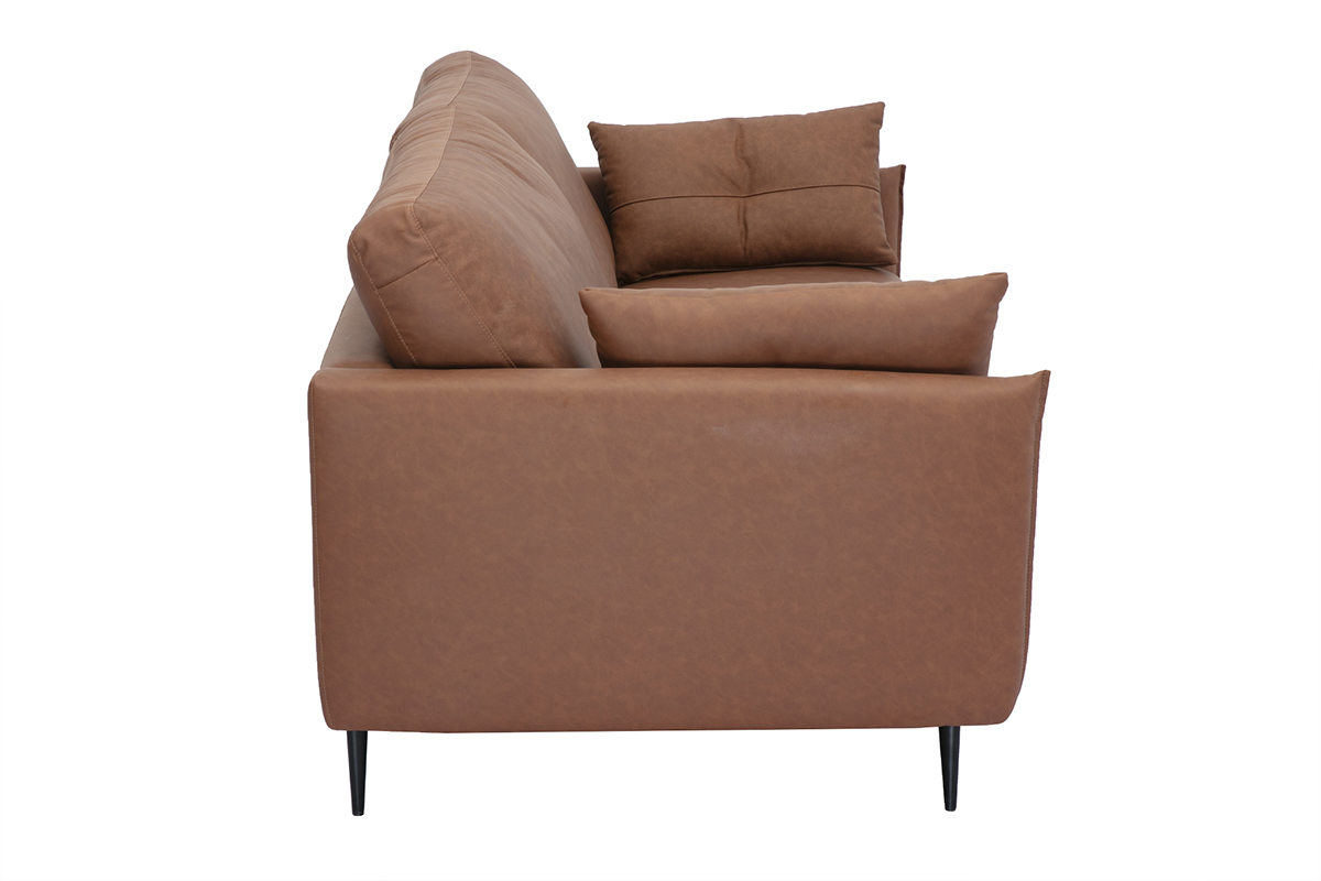 Vintage Ledersofa 3-Sitzer braun und dunkles Holz DAVEN