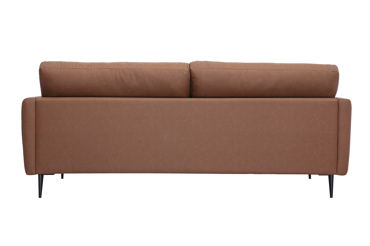 Vintage Ledersofa 3-Sitzer braun und dunkles Holz DAVEN