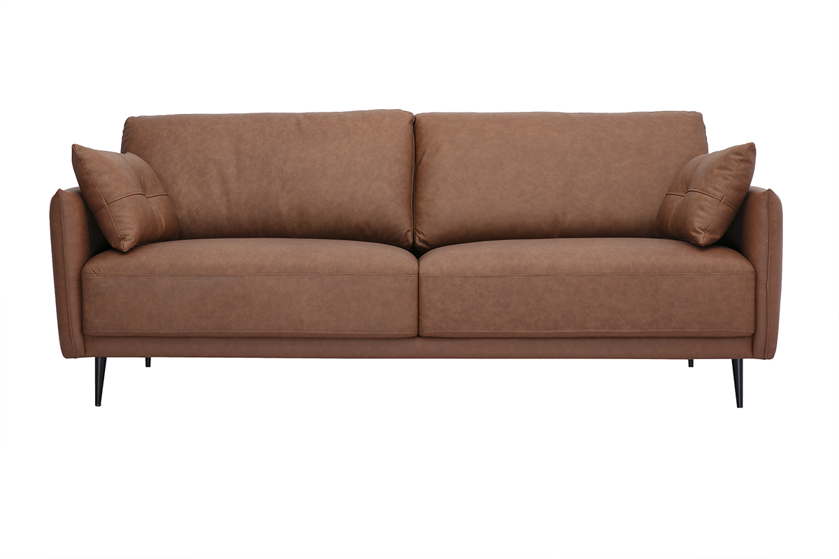 Vintage Ledersofa 3-Sitzer braun und dunkles Holz DAVEN