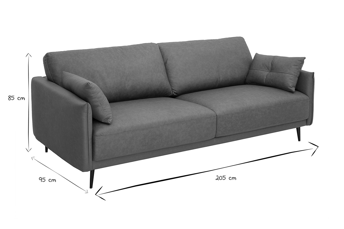 Vintage Ledersofa 3-Sitzer braun und dunkles Holz DAVEN